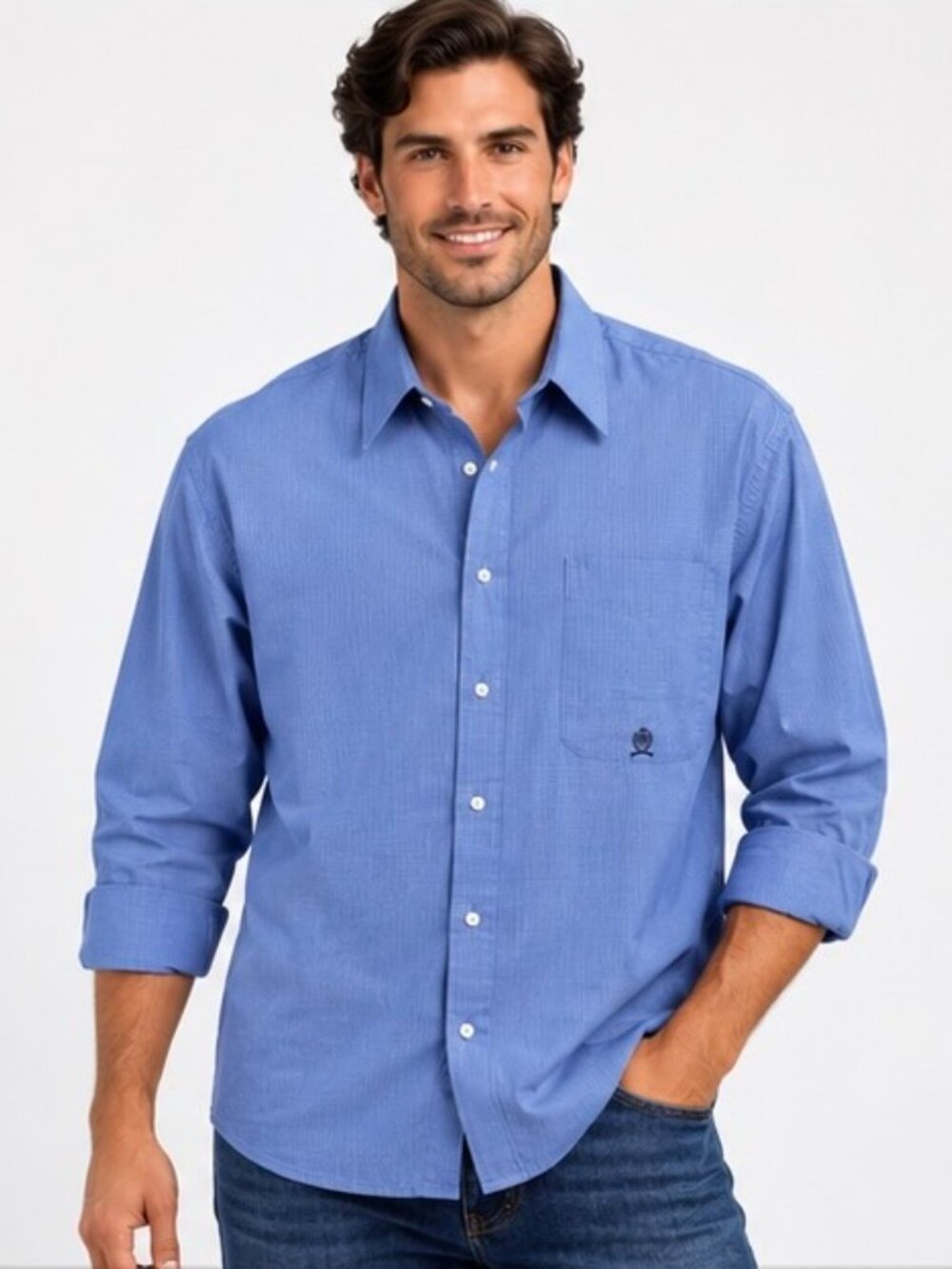 Tommy Hilfiger Mens XL Blue Long Sleeve Button Up Shirt 100% Cotton Logo